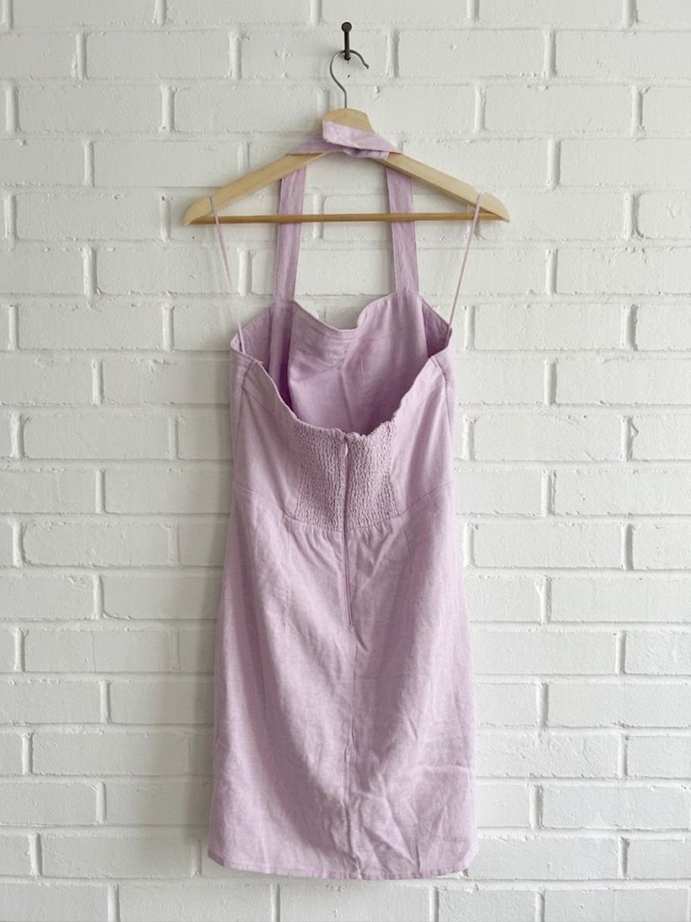 Abercrombie & Fitch Lilac Linen Blend Halter Mini Dress, Size L (Petite) NWT - Picture 2 of 5